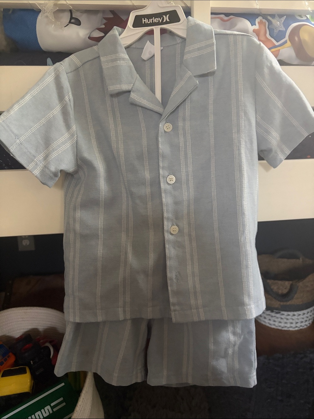 Hurley Light Blue Striped Kids Short-Sleeve Pajama Set